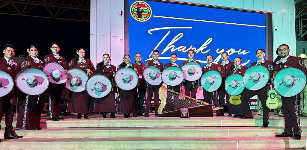 Mariachi group photo for TAMIU Mariachi Internacional after winning a national first-place.