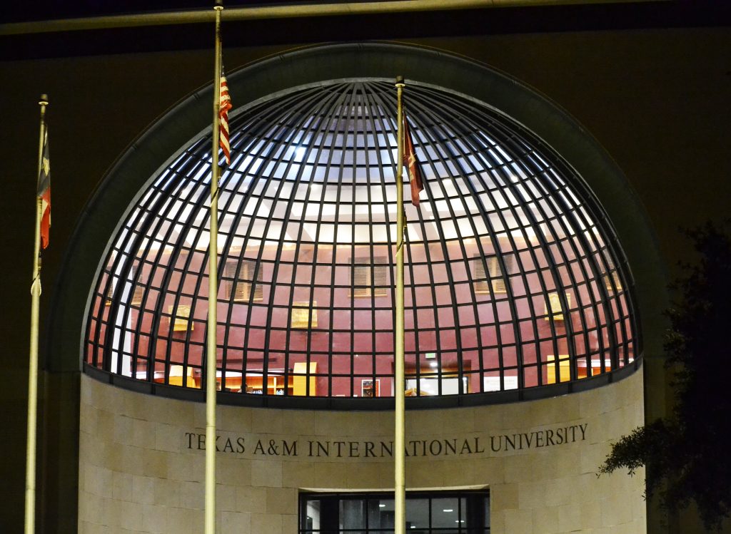 Exterior night photo of the Sue & Radcliffe Killam Library.